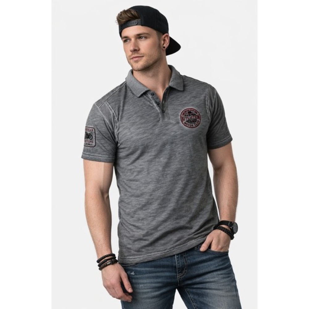 Affliction Mens American Customs Motor Club Polo‎ Shirt Gray Distressed XL